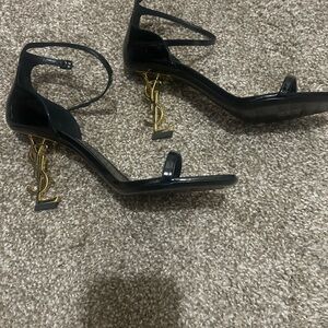75% OFF Yves Saint Laurent Black Heels with Gold Monogram Authentic, Brand New